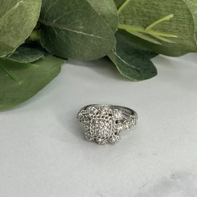 Judith Ripka Sterling Silver CZ Diamonique Pave Cluster Cable Cocktail Ring 8