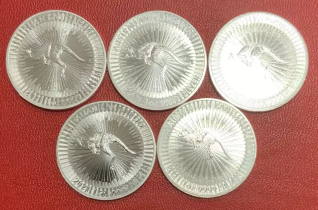 Lot De 5 Pieces De 1 Once En Argent Kangaroo Australie 2021 Fdc