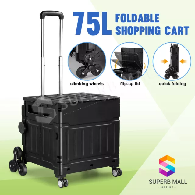 Foldable Shopping Cart Trolley Market Grocery Storage Basket Luggage Crate 75L