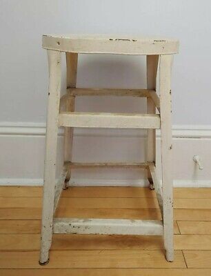 Vintage Industrial Stool Painted White 21" High Lightweight 2