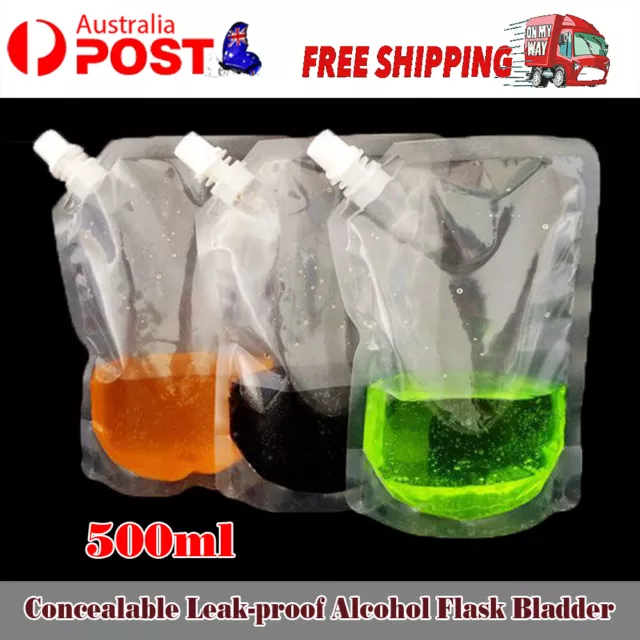 10/20pcs 500ML Clear Plastic Spout Flask Bladder Bags Pouch Leak Proof Cap Party