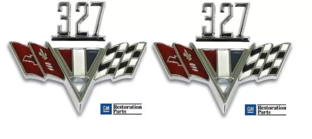 65 66 67 CAMARO CHEVELLE IMPALA NOVA 327 V-FLAGS FENDER EMBLEM  PKG  w/ NUTS