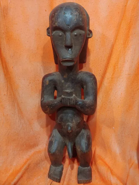 Male Fertility Statue with Offering Cup — Authentic Handcarved Wood African Art