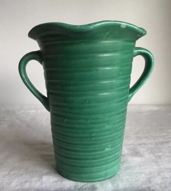 Vintage Brutalist Ringware Pottery Green Vase Made in USA.