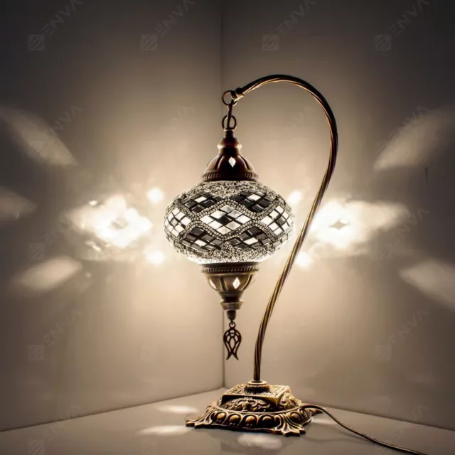 Lampada tavolo a collo di cigno a mosaico Tiffany fatta a mano turca marocchina