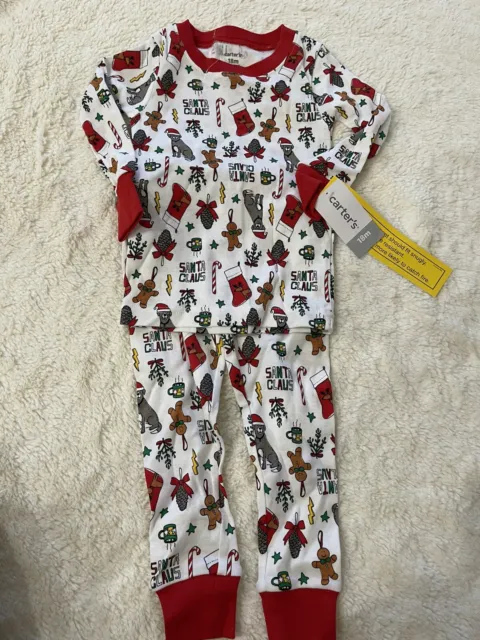 Carters Baby Christmas 2 Piece Pajama Set White Red 18M 24M Boy Girl new