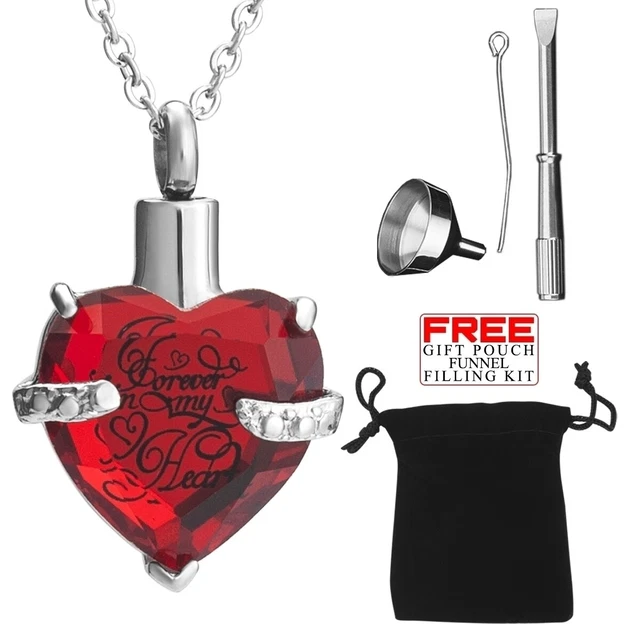 Collar Urn Cremation Joyería Corazón Rojo Pendent Para Cenizas Memorial Locket