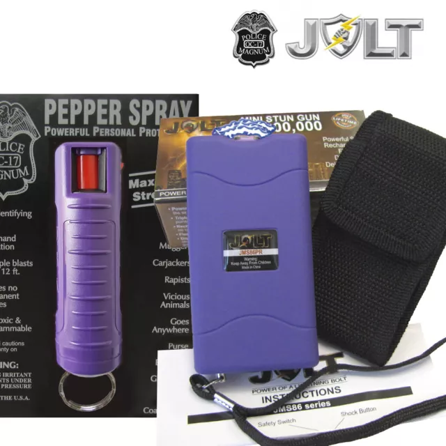 Jolt Mini 86,000,000 Volt STUN GUN + Police Magnum PEPPER SPRAY Combo Set PURPLE