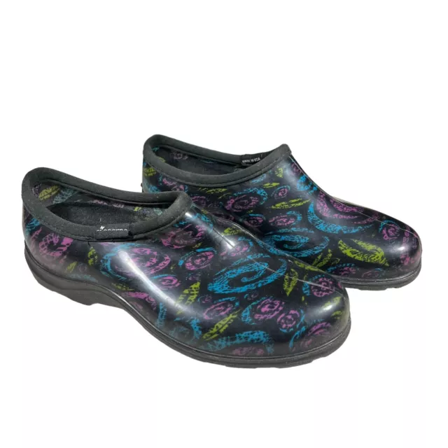 Sloggers Womens Waterproof Swirls Black Slip On Garden Shoes Size 9