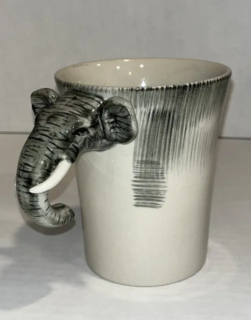 VINTAGE HAND-PAINTED STONEWARE Pier One Elephant Mug Trunk Handle $18. ...