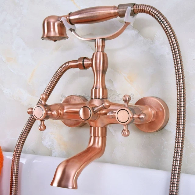 Red Copper Telephone Style Wall Mount Clawfoot Bath Tub Faucet Mixer Tap Lna339