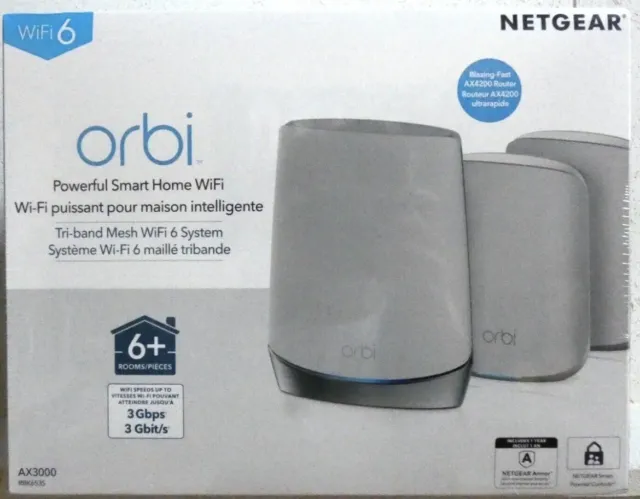 NETGEAR Orbi Whole Home Tri-Band Mesh WiFi 6 System Router with 2 Satellite A+