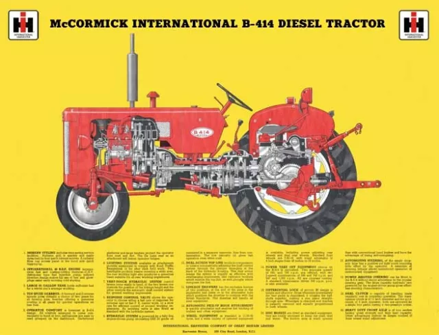 Vintage McCormick International B-414 Cutaway Tractor Poster Brochure Art (A3)