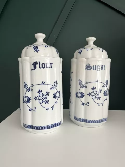 Vintage Storage Jars, Flour & Sugar German Ceramic Kitchen Canister Circa 1950