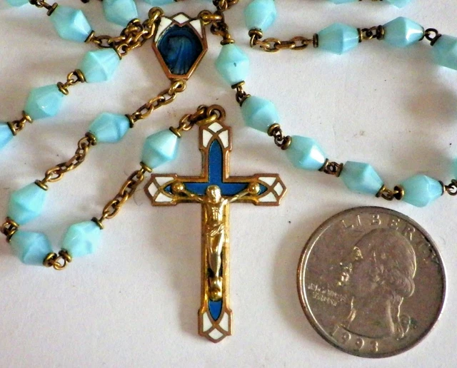 ⭐ Vintage Rosaries Art Deco ✞ Rosary Enameled Crucifix ☧ Cross Lourdes Pilgrimag 2