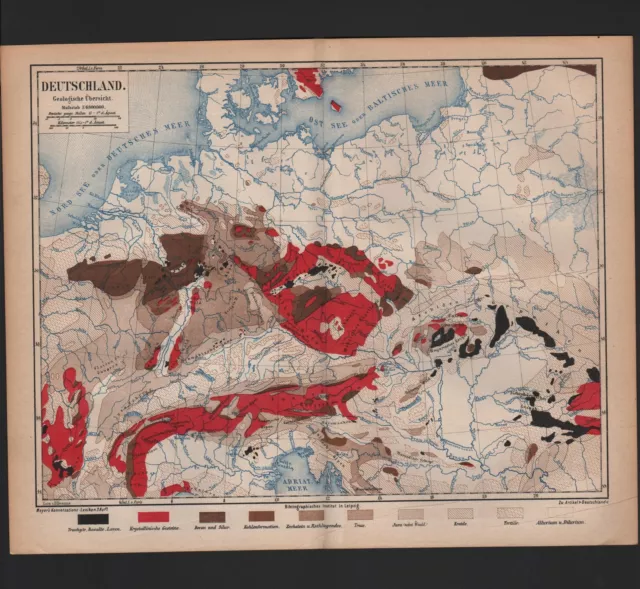 Lithografien map 1875: DEUTSCHLAND. Geologische Übersicht.