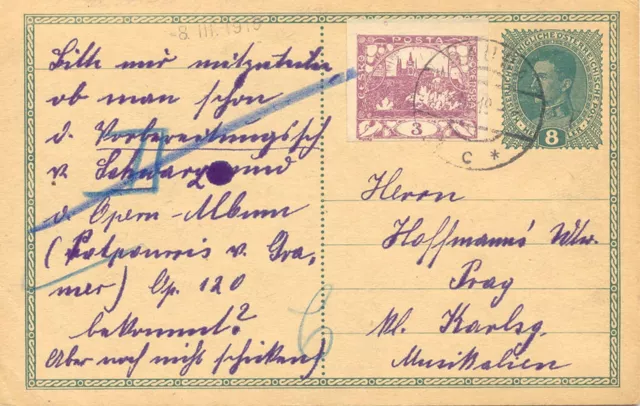 TSCHECHOSLOWAKEI 1919, 3 (H) Hradschin in selt. Mischfrankatur mit Österreich GA