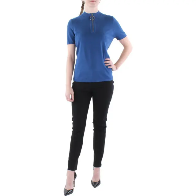 Calvin Klein Womens Blue Mock Neck Knit Pullover Top Shirt Petites PXL BHFO 6932
