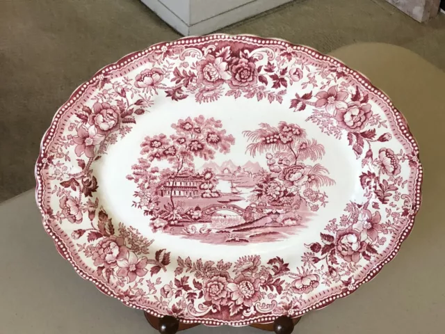 Vtg Tonquin By Franciscan Staffordshire Porcelain Red/Pink Oval Serving Platter