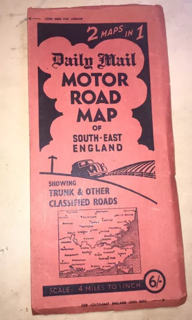 1940’s MOTOR ROAD MAP of London & South-East England B.P. Anglo-Iranian Oil Co.