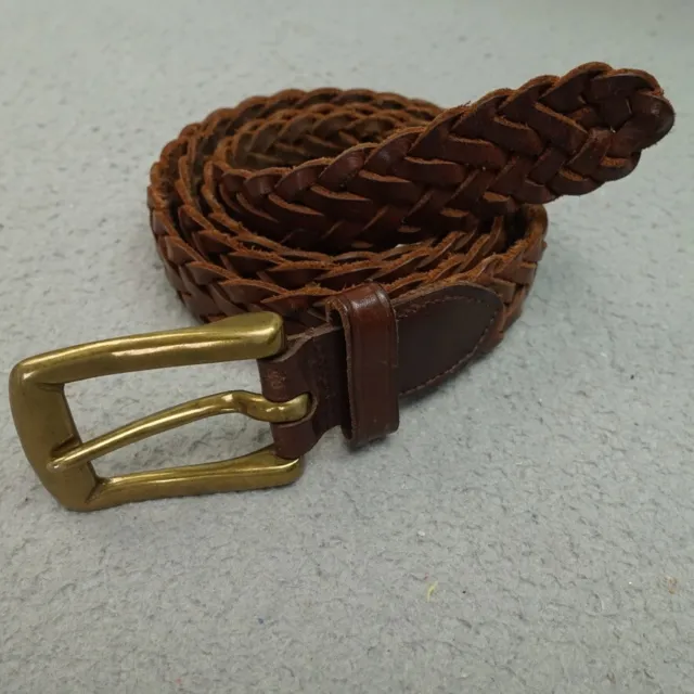 KENNETH COLE MEN'S Brown Leather Belt Woven Braided Sz 40 Brass Buckle ...