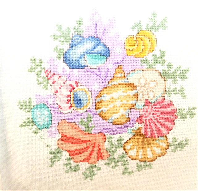 De colección Cáscaras de mar pastel cosidas a mano con aguja marco blanco