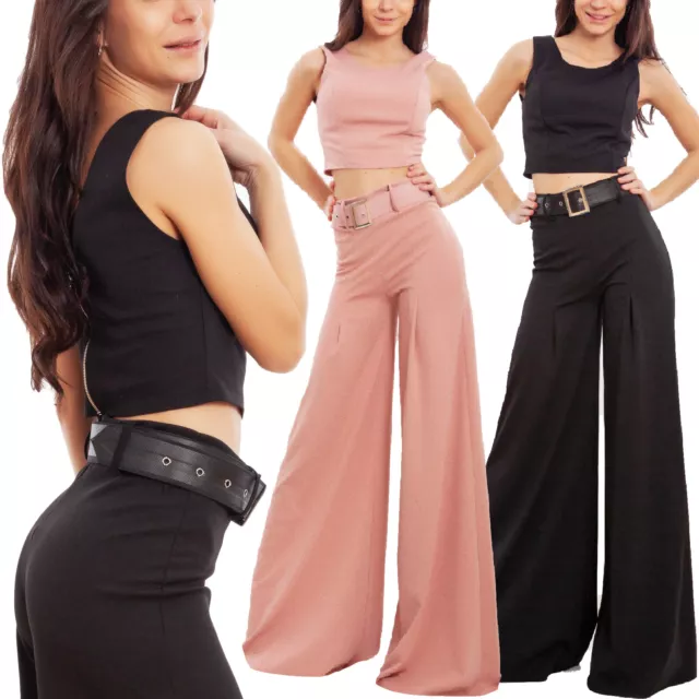 Completo donna elegante crop top pantaloni campana cintura sexy TOOCOOL WD-2500