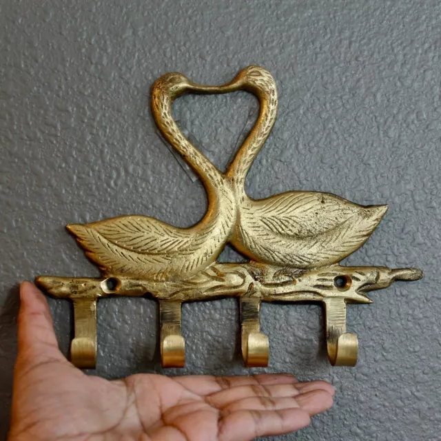 Antique Solid Brass Swan coat hook rustic VTG bronze hanger mid century modern