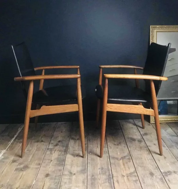 Paire De Fauteuils Vintage Bois Massif Scandinave, Meubles Sièges Anciens