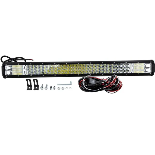 28nch LED Work Light Bar Tri Row Flood Spot Offroad Driving Lamp SUV 4x4 4WD