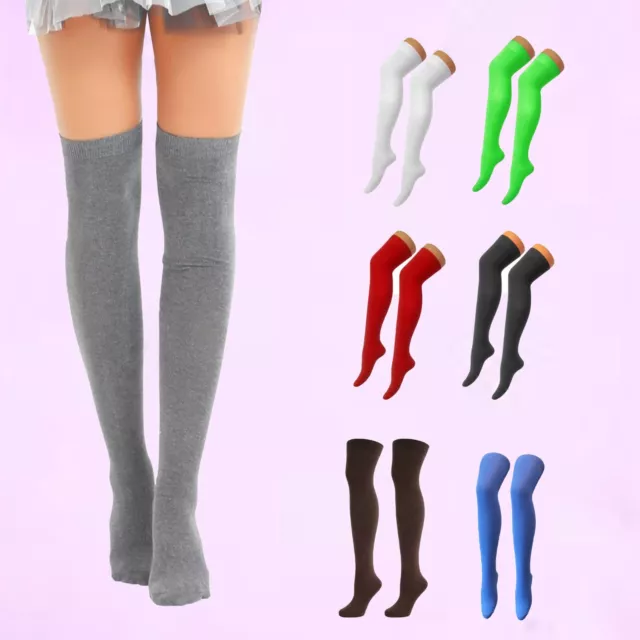 Women's Girls Plain OVER The KNEE Socks Ladies Thigh High Stretchy OTK Socks