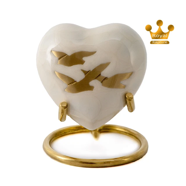 Urna cremazione cuore Royal Rapture per ceneri commemorativo mini ricordo 3" uccellino bianco