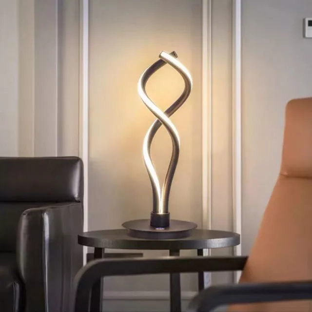 Modern Black LED Spiral Table Lamp Bedside Desk Light Bedroom Decor Curved Light