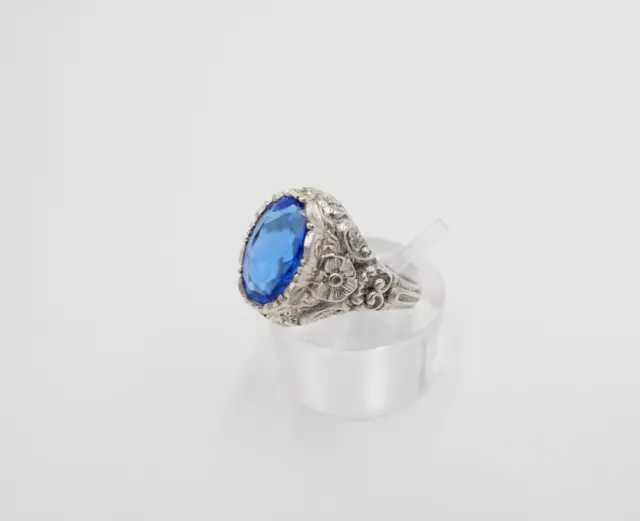 Jugendstil Damenring Ring Silber 935  Gr. 56 mit blauem Glasstein