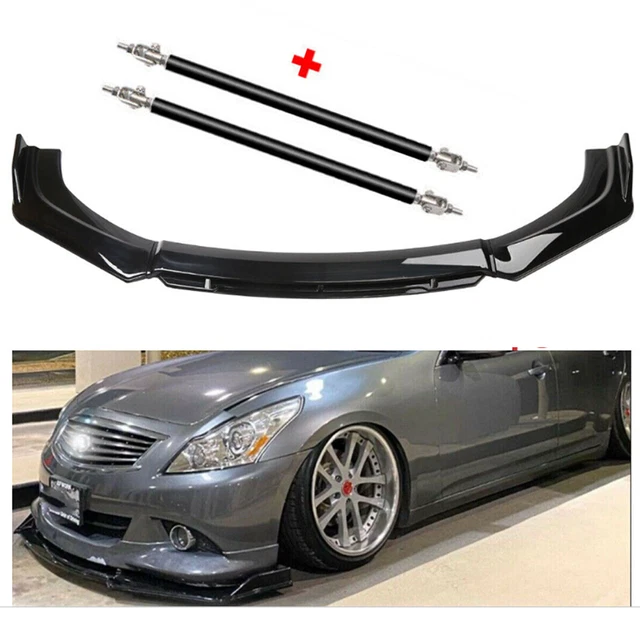 For Infiniti G35 Front Bumper Lip Spoiler Splitter BodGlossy Black Strut Rods