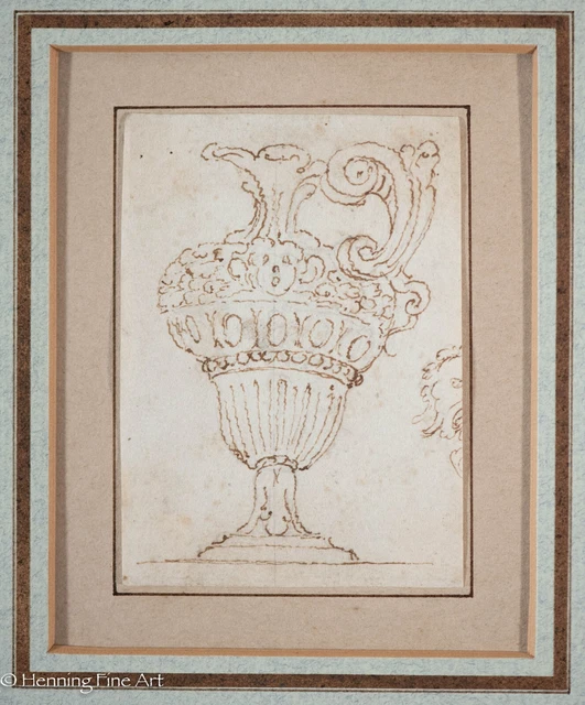 BEAUTIFUL OLD MASTER Italian Drawing of Vase with Handle 1600s