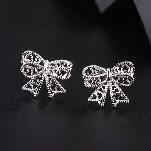 925 Sterling Silver Bow Tie Heart Stud Earrings Jewellery Women Girls Gift UK