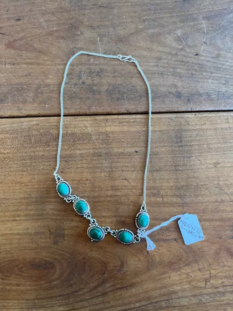 bijoux collier chaîne pendentif vintage N445 malachite argent 925