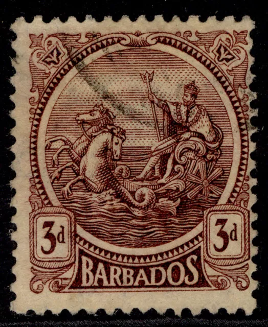 BARBADOS GV SG213, 3d purple/pale yellow, FINE USED. Cat £14.