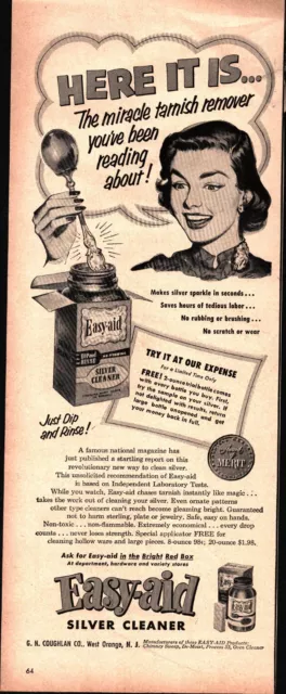 1950 Easy Aid Silver Cleaners Print Ad See 20 Years of Tarnish Melt Away b2