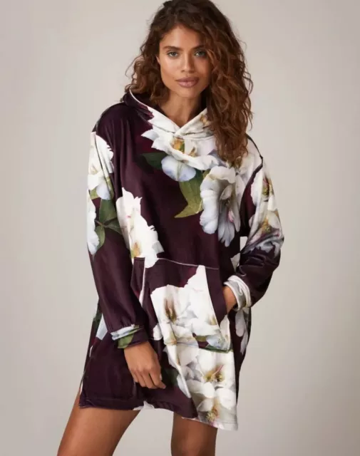 Ted Baker Adysenn Oversized Floral Cosy Hoodie Size L/Xl New Bnwt