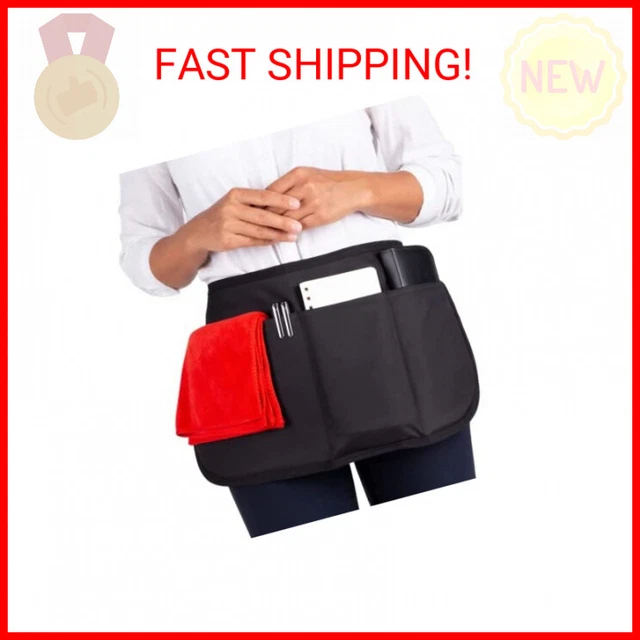 SupplyMaid Waterproof Server's Apron with 3 Pockets & Buckle Waist Closure - Bla
