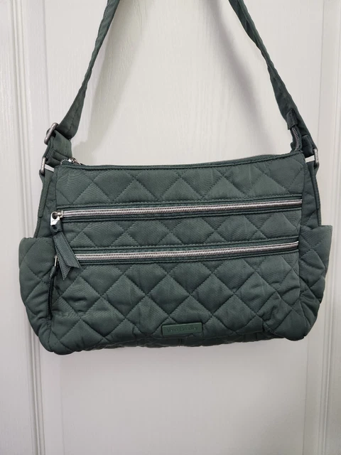 Vera Bradley Triple Zip Shoulder Bag Performance Twill Olive Leaf