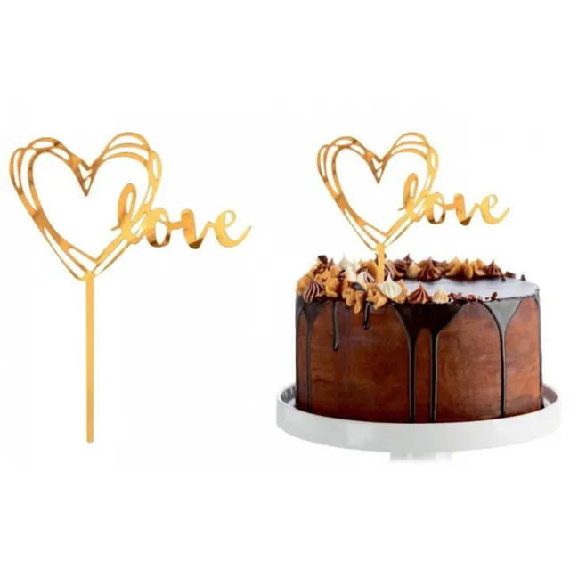 Cake topper acrilico dorato Cm. 13x10 – Cuore Love