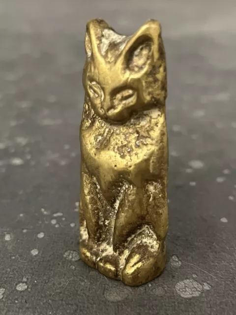 Vintage Miniature Brass Sitting Cat Figurine Ormament 5cm Tall