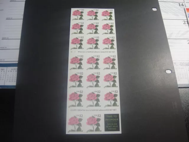 USA 1990 Sc#2492a 32c Pink Rose Booklet of 20 Stamp MNH XF