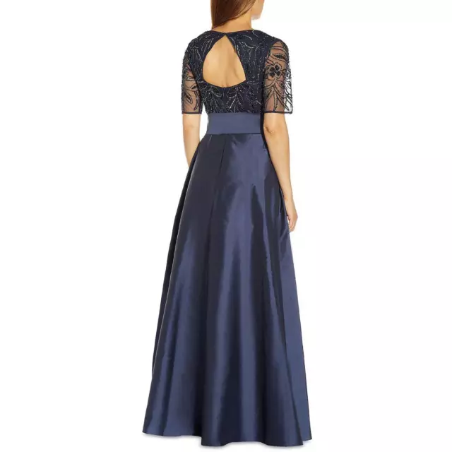 ADRIANNA PAPELL WOMENS Navy Taffeta Embellished Evening Dress Gown 4 ...