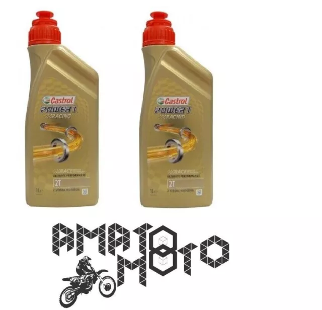 2 Lt Olio Miscela Motore Moto Semi Sintetico Scooter 2 Tempi Castrol Power 1 2T