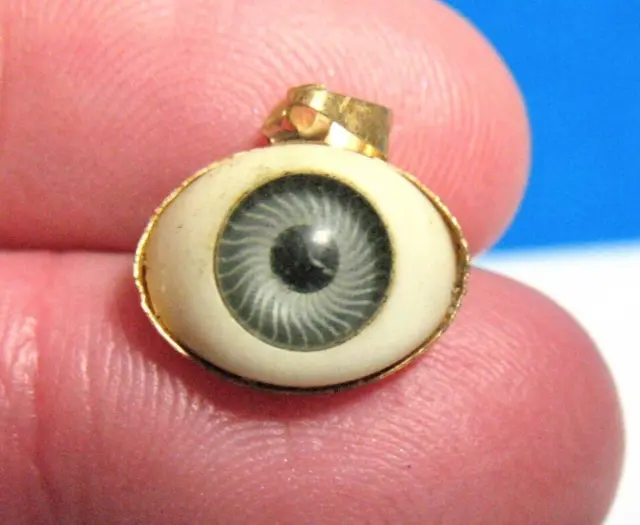 14K Yellow Gold Glass Evil Eye Pendant Charm .4 Grams 8 X 12 X 5 Mm