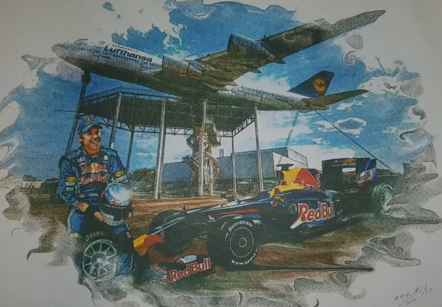 Formel 1  Kunstdruck " Sebastian Vettel "  , Signiert Künstler  , Typ 1